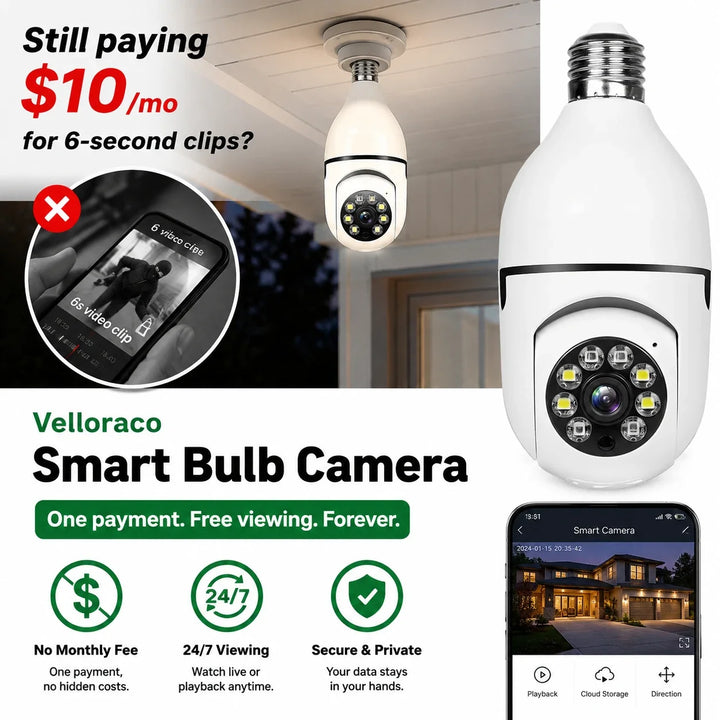 Wireless Bulb Security Camera – No Subscription, 1080p HD &amp; Two-Way Talk