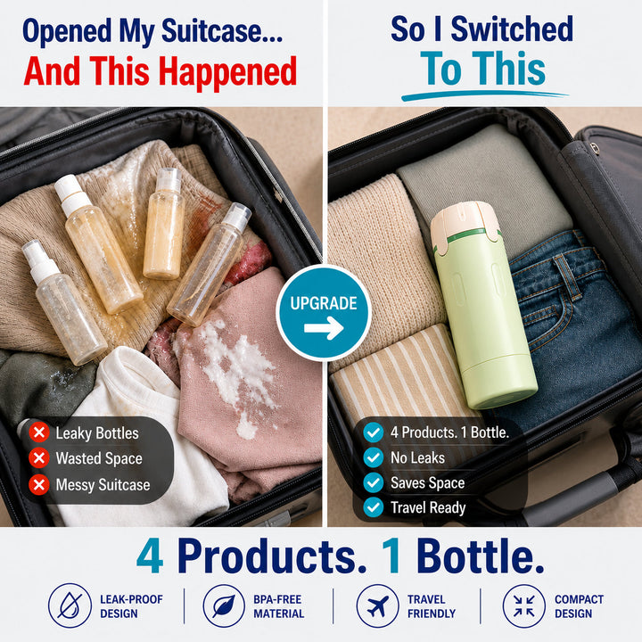 4-in-1 Travel Bottle – Shampoo, Lotion, Gel, Moisturizer in One