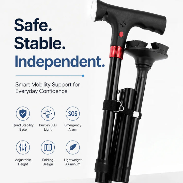 Smart Folding Safety Cane with LED Light &amp; SOS Alarm