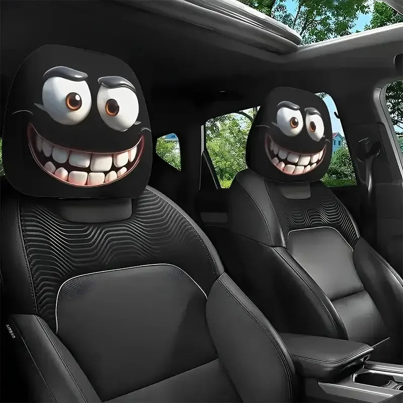 2PCS Funny Car Headrest Covers – Big-Eyed Cartoon Design