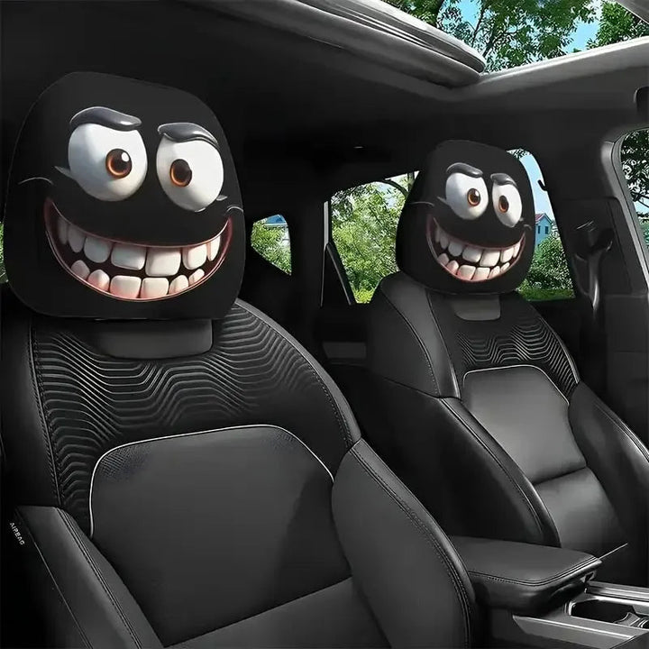 2PCS Funny Car Headrest Covers – Big-Eyed Cartoon Design