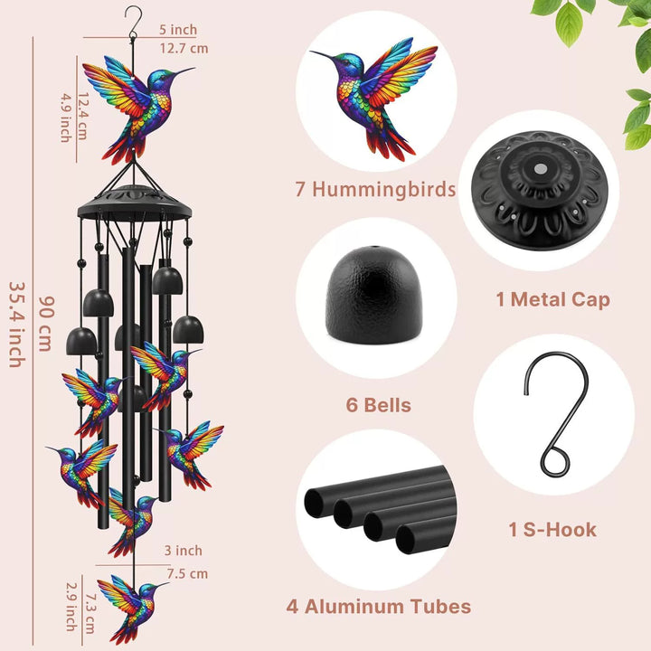 Retro Hummingbird Wind Chime with Resonant Tubes &amp; Clear Bells