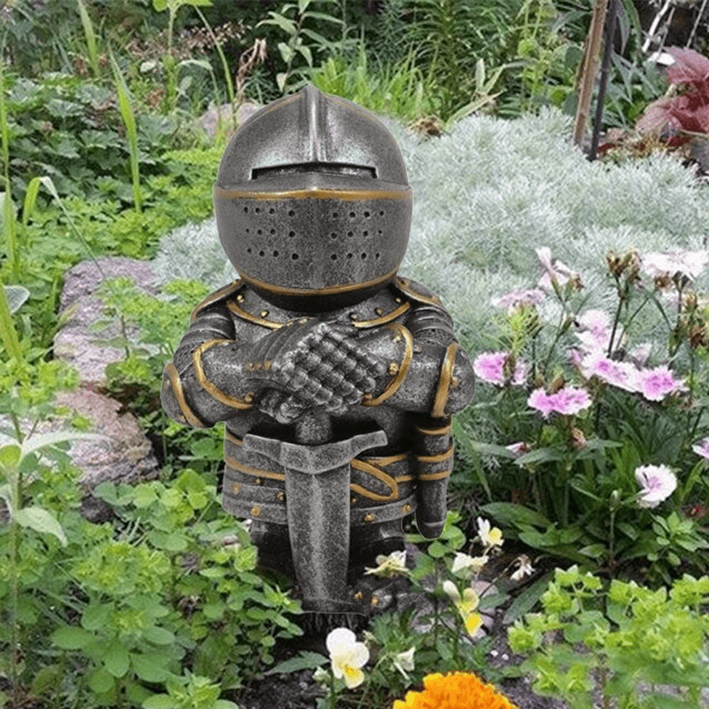 Medieval Knight Garden Gnome - Durable Crusader Statue for Yard &amp; Lawn Decor - DHACTIVE 11