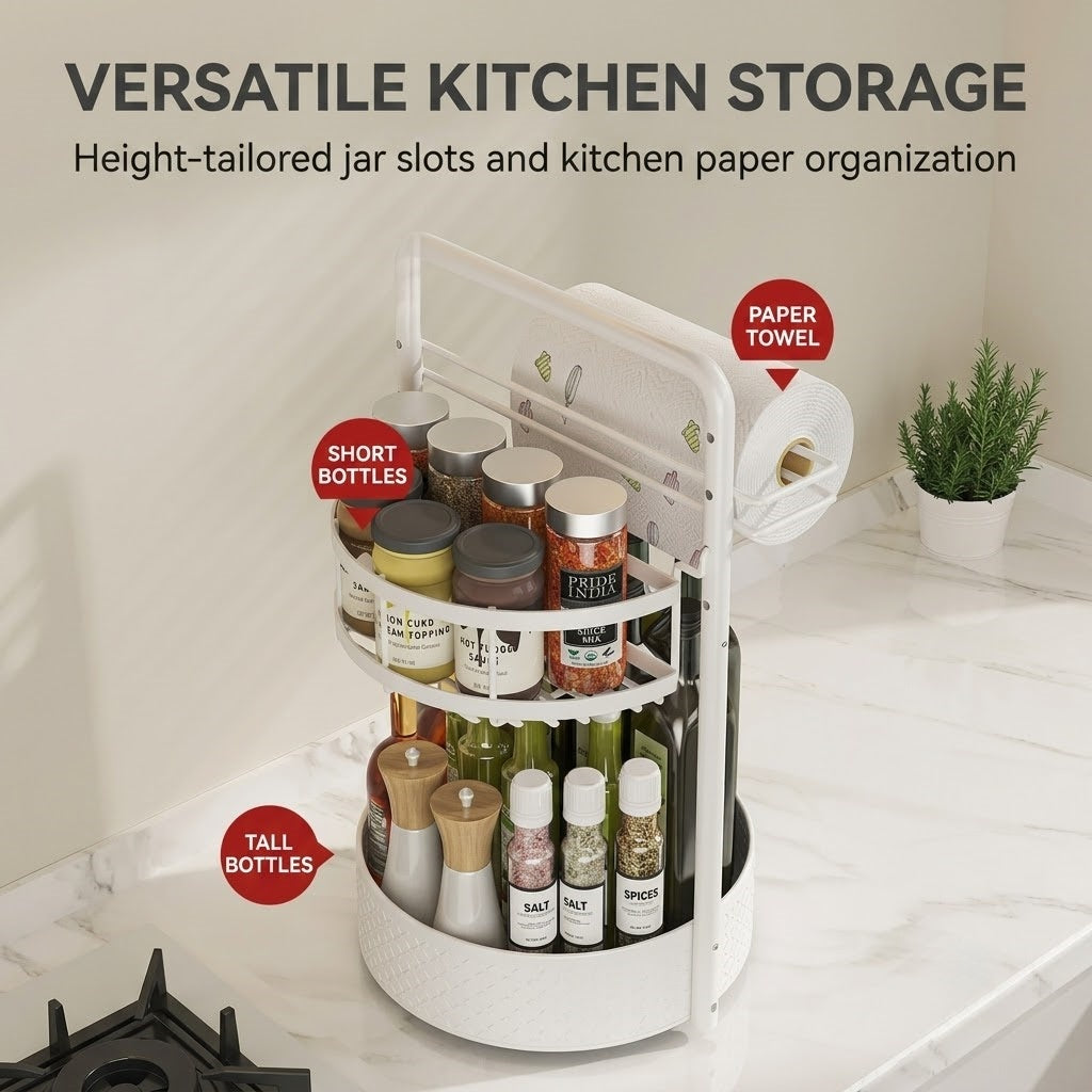 2-Tier Rotating Spice Rack – Lazy Susan with Towel Holder for Counter - DHACTIVE 4
