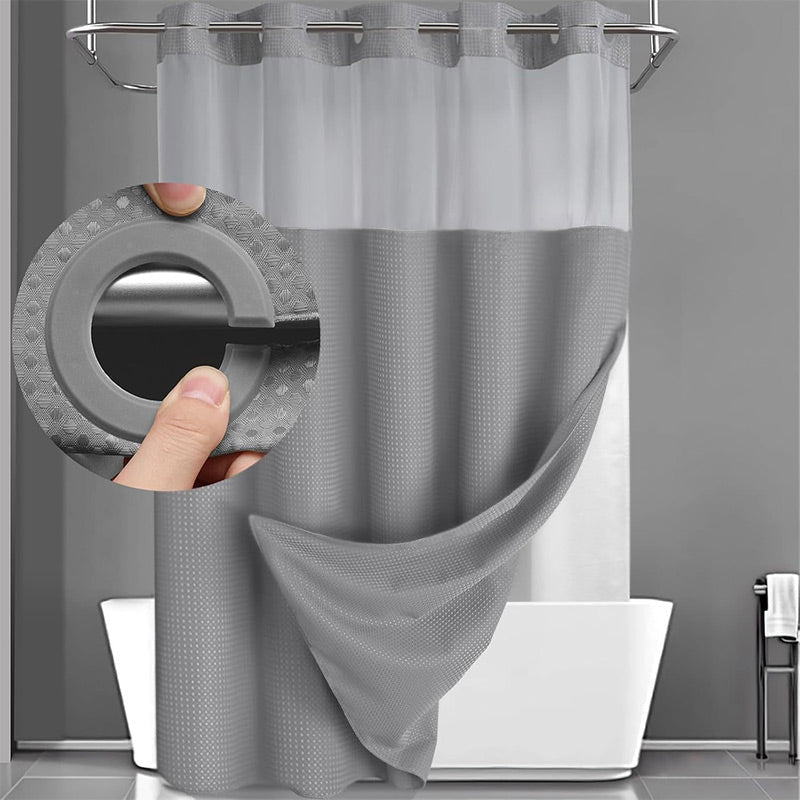 No-Hook Waffle Shower Curtain with Snap-In Liner