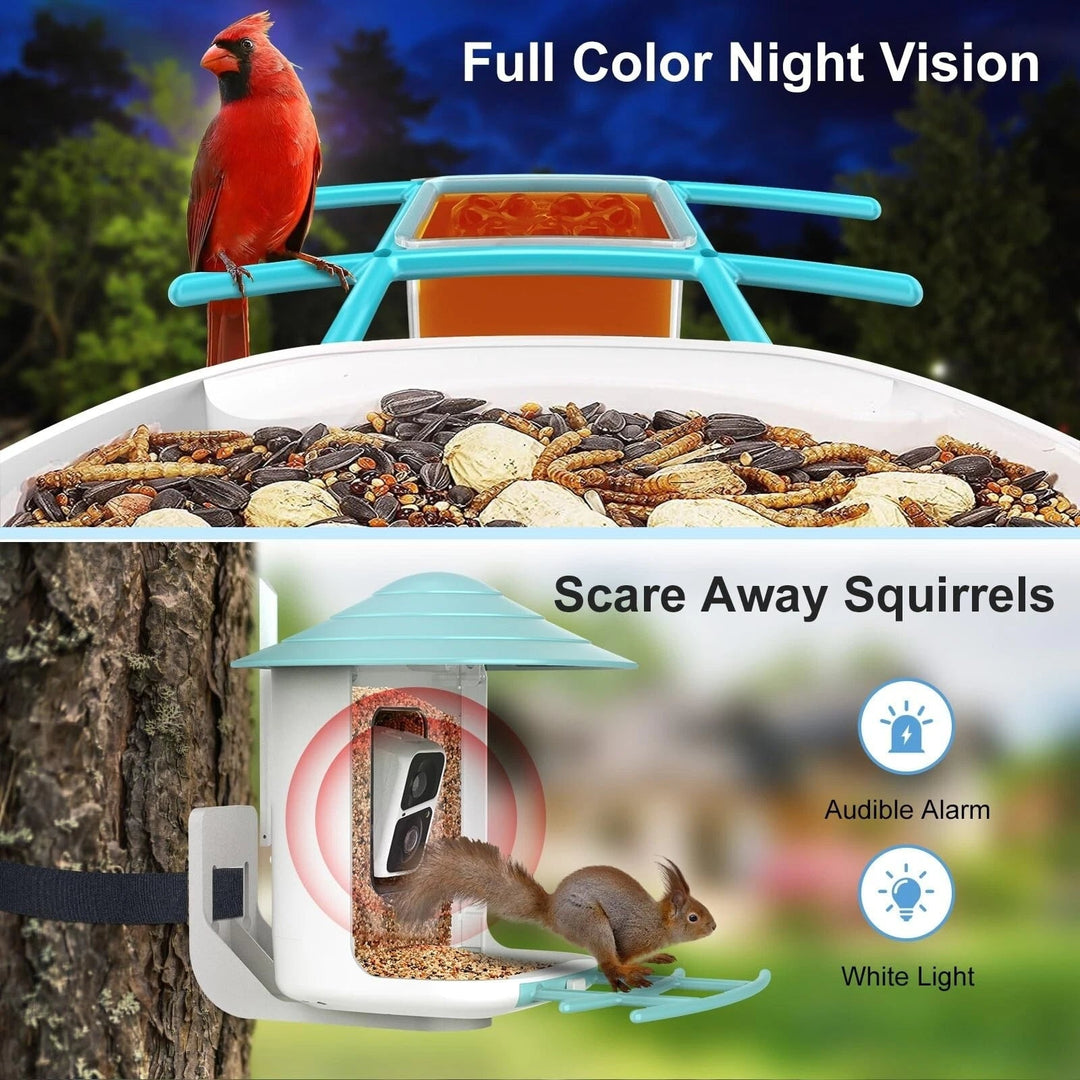 4 in. 1-Blue Smart Bird Feeder 60 oz. with Camera, Solar Panel and 140° View - DHACTIVE 5