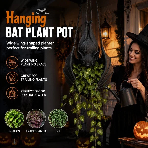 Spooky Bat Planter Hanger – Halloween Decor for Small Plants &amp; Dried Stems