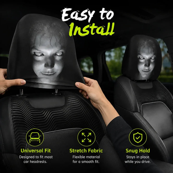 2PCS Funny Car Headrest Covers – Big-Eyed Cartoon Design