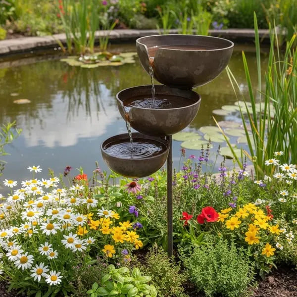Metal Leaf Rain Catcher Bird Bath - Outdoor Garden Stakes - DHACTIVE 6