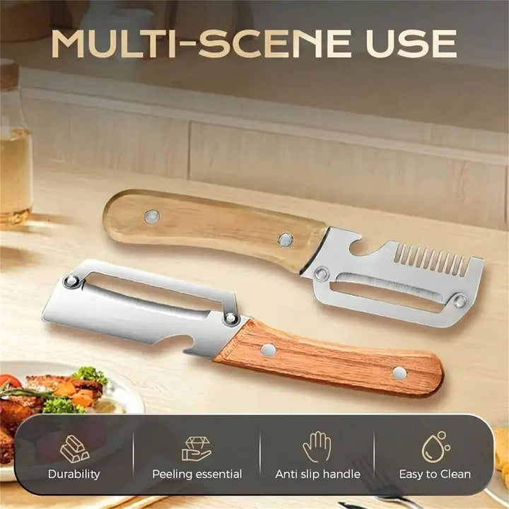 2-in-1 Stainless Steel VegetablePeeler with Wooden Handle &amp;Bottle Opener - DHACTIVE 4