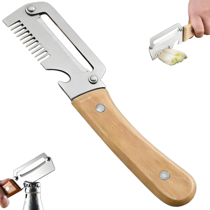 2-in-1 Stainless Steel VegetablePeeler with Wooden Handle &amp;Bottle Opener - DHACTIVE 6