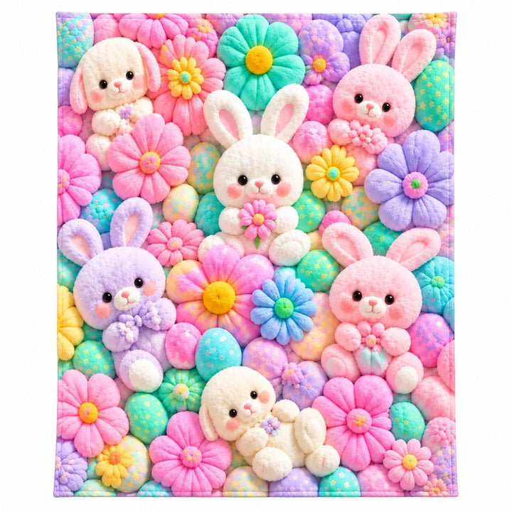 Bunny &amp; Teddy Floral Flannel Throw Blanket – Cozy 4-Size Comfort