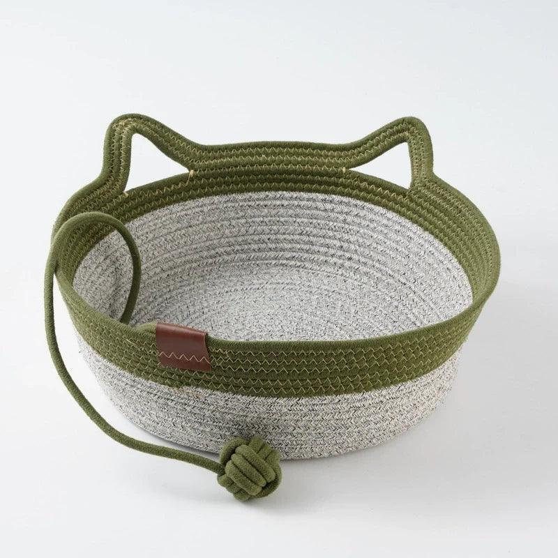 Handwoven Wicker Cat Basket – 2 Sizes, Toy &amp; Scratch‑Safe