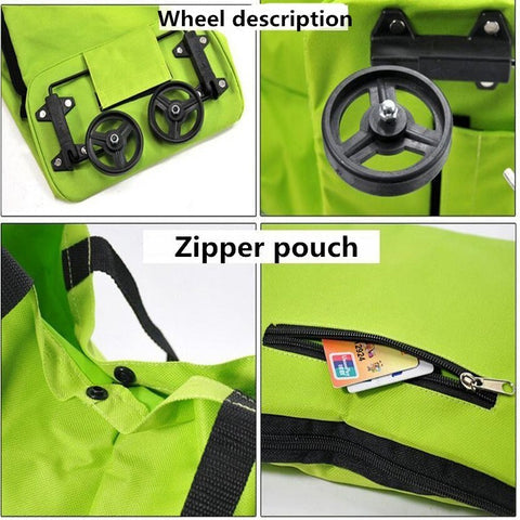 Foldable Rolling Grocery Bag Cart – Large Capacity Tote for Easy Shopping Trips