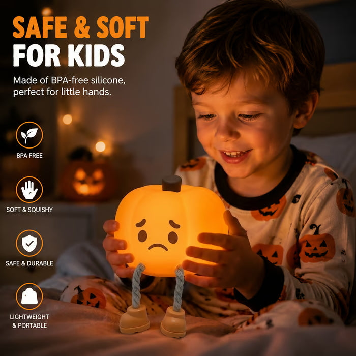 Squishy Pumpkin Night Light – USB Rechargeable, 3 Brightness Levels