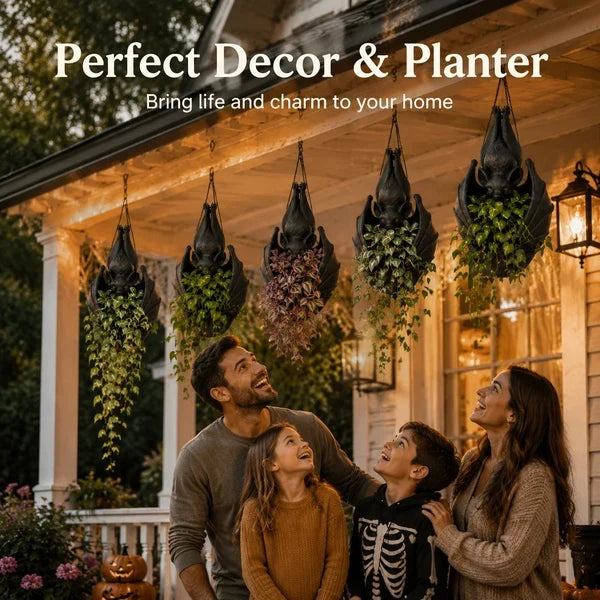 Spooky Bat Planter Hanger – Halloween Decor for Small Plants &amp; Dried Stems
