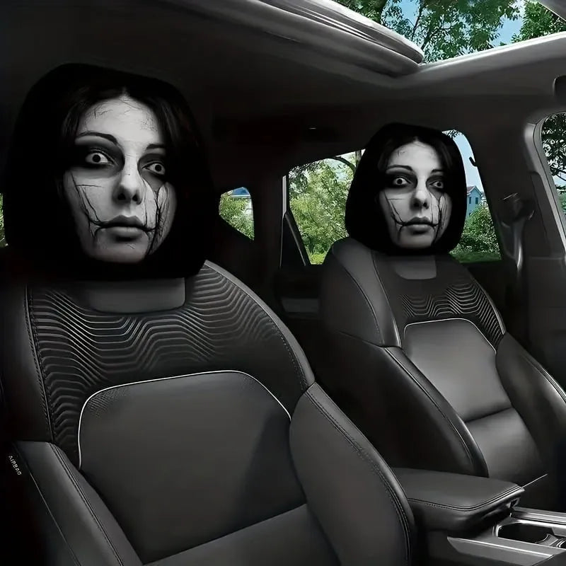 2PCS Funny Car Headrest Covers – Big-Eyed Cartoon Design