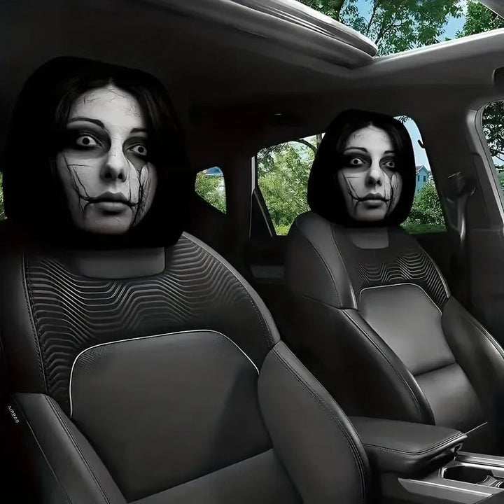2PCS Funny Car Headrest Covers – Big-Eyed Cartoon Design