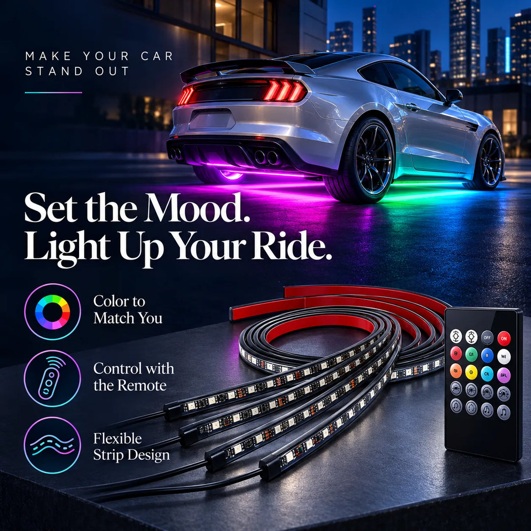 RGB Car Underglow LED Kit, Remote or App Color Control