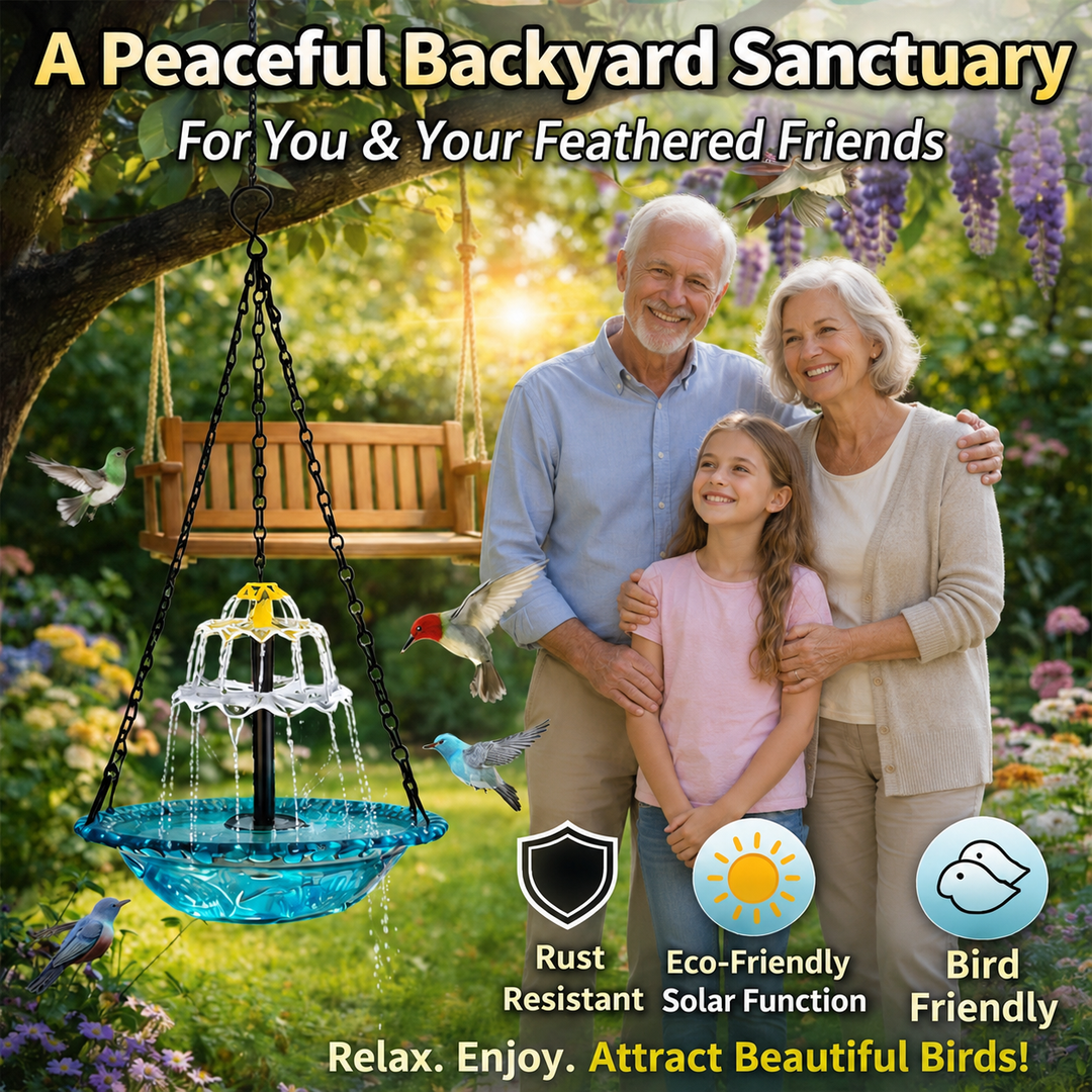 Solar Hanging Bird Bath Fountain – Backyard Sanctuary for Hummingbirds - DHACTIVE