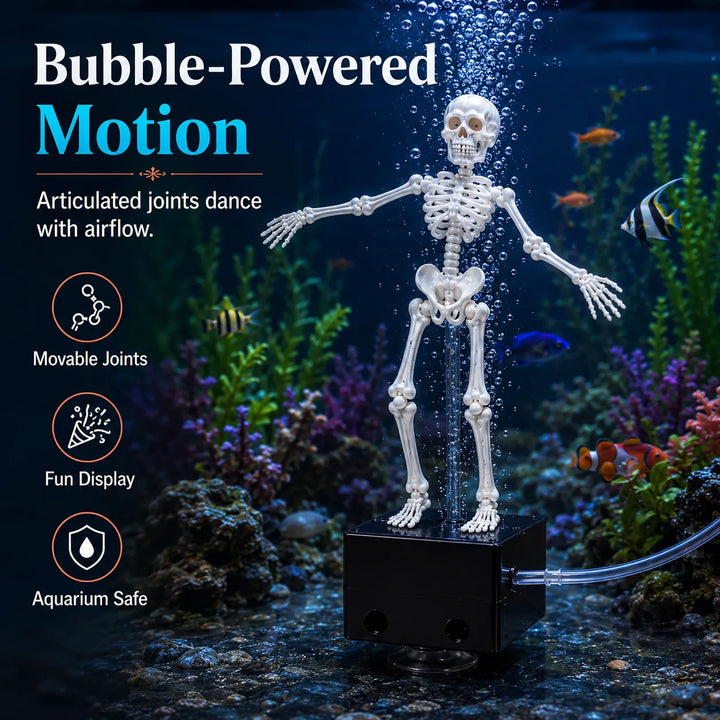 Skeleton Fish Tank Ornament with Bubbler – Playful Underwater Accent