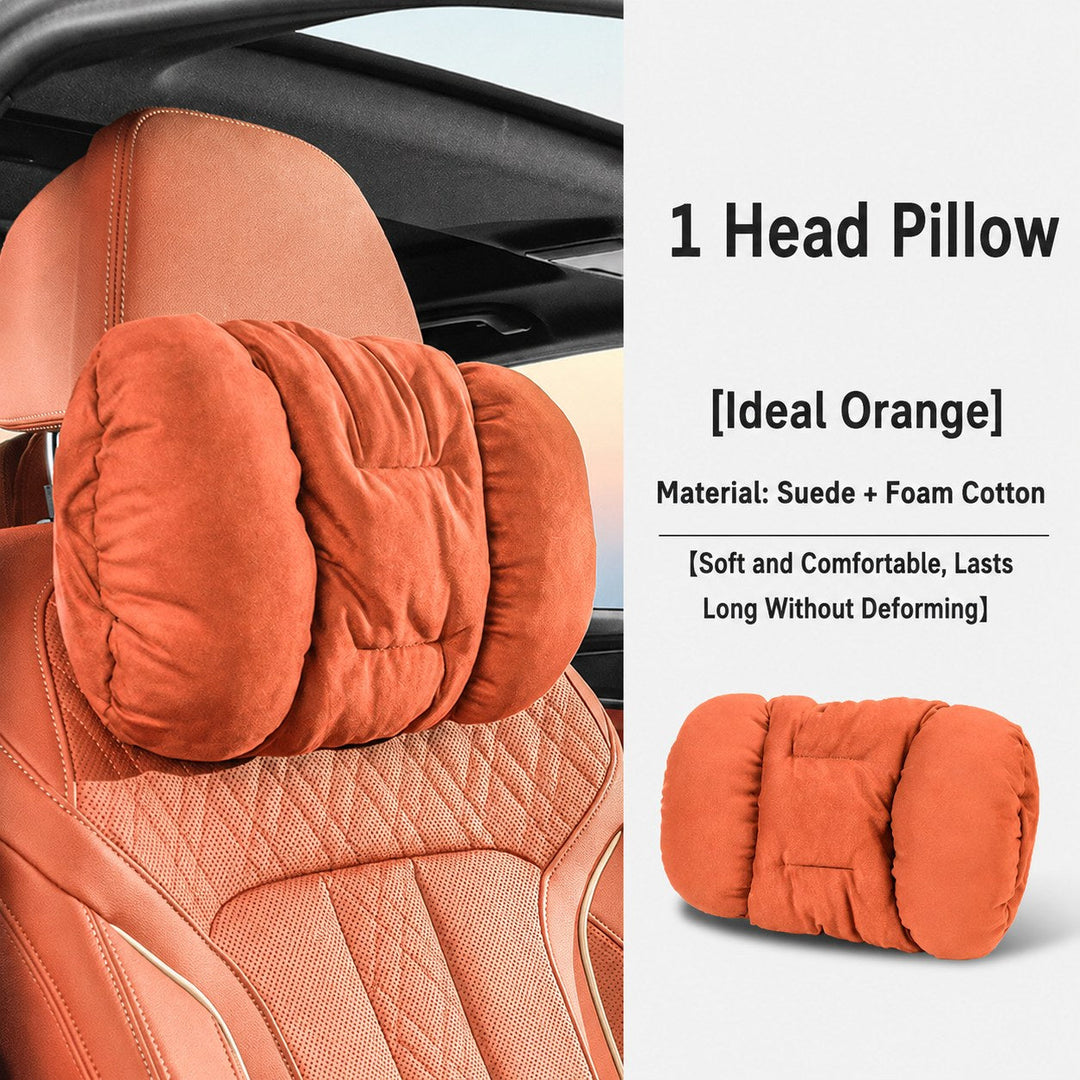 Suede-Touch Car Headrest &amp; Lumbar Support Set - DHACTIVE 4