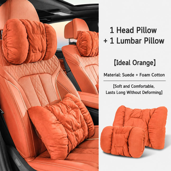 Suede-Touch Car Headrest &amp; Lumbar Support Set - DHACTIVE 12