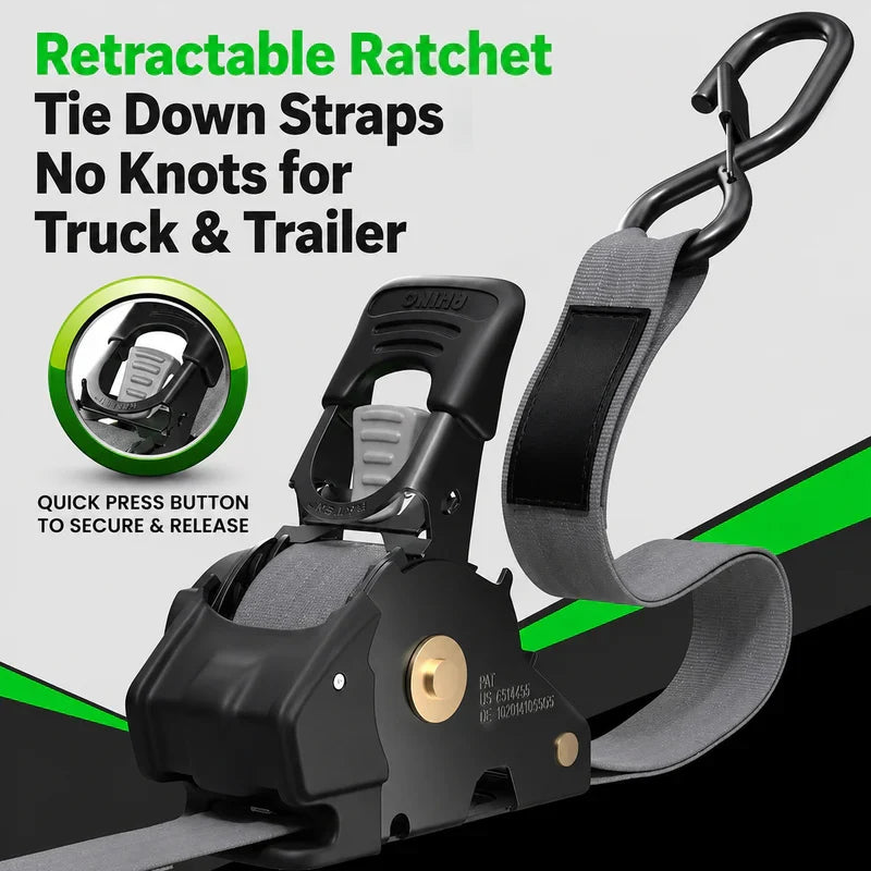 Retractable Ratchet Tie Down Straps | No Knots for Truck &amp; Trailer