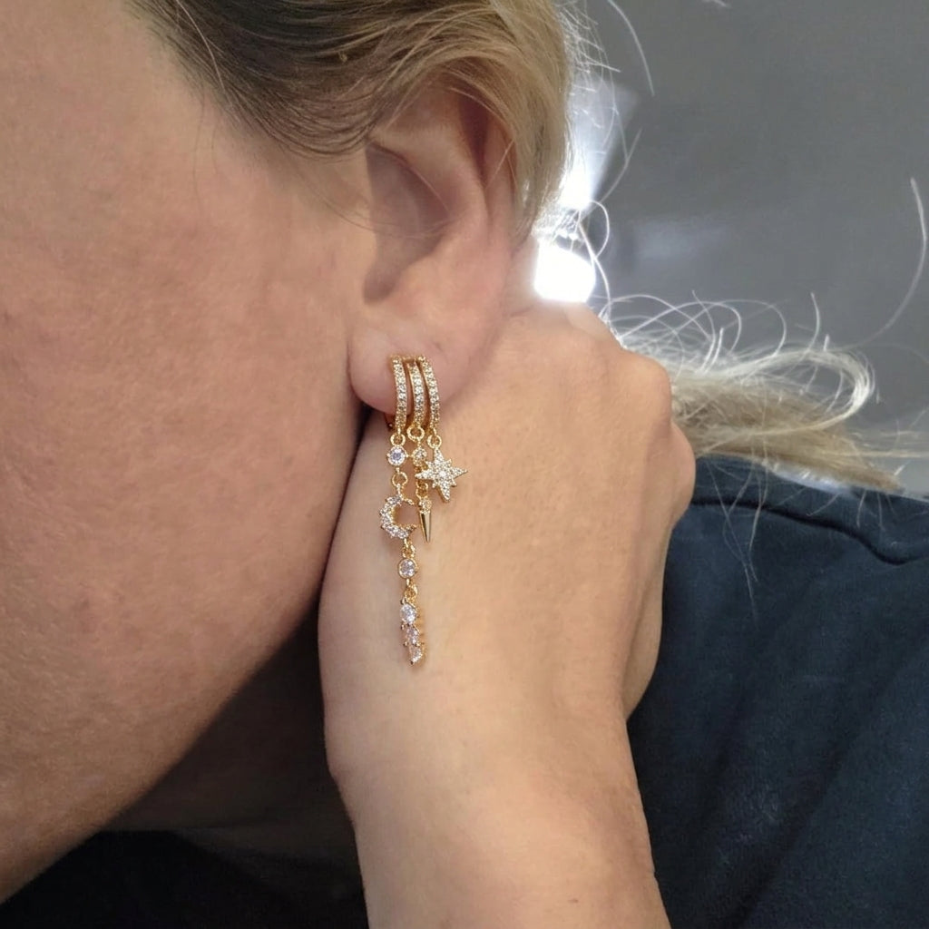 Celestial Elegance: Handmade Lab-Grown Diamond Star &amp; Moon Drop Earrings--Last Day Sale-90% OFF💕