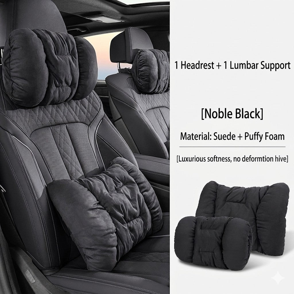 Suede-Touch Car Headrest &amp; Lumbar Support Set - DHACTIVE 13