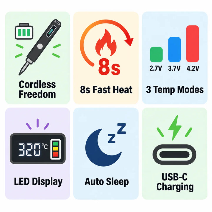 Cordless soldering pen: 8s heat, 3 modes, USB-C