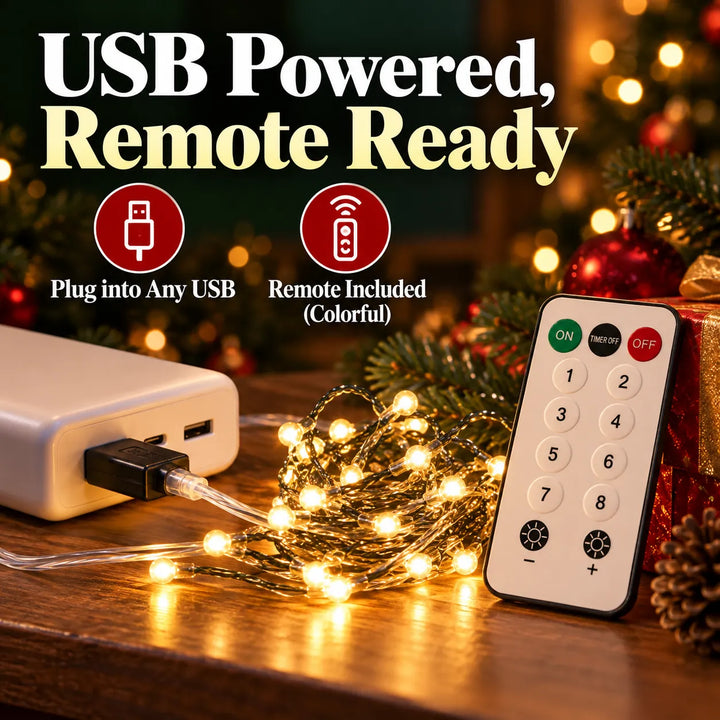 LED Christmas Tree Waterfall Lights – USB Powered, 8 Modes, 1.5m/2m/3m