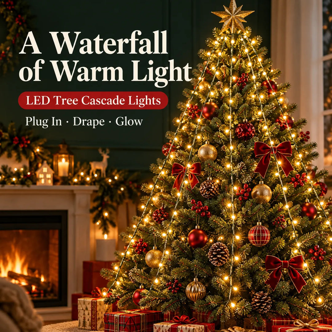 LED Christmas Tree Waterfall Lights – USB Powered, 8 Modes, 1.5m/2m/3m