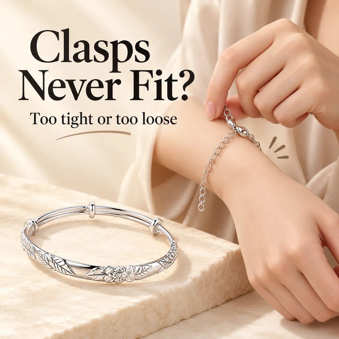 Floral Sliding Bangle – Adjustable Silver-Tone Bracelet