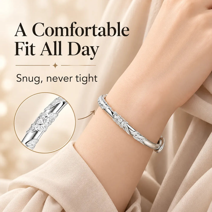 Floral Sliding Bangle – Adjustable Silver-Tone Bracelet
