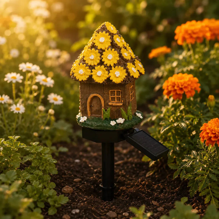 Solar Fairy Cottage Garden Stake Light, Hand-Sculpted Resin, Auto-On Warm LED - DHACTIVE 5