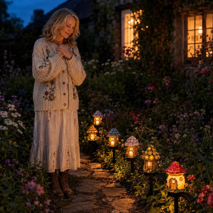Solar Fairy Cottage Garden Stake Light, Hand-Sculpted Resin, Auto-On Warm LED - DHACTIVE 6