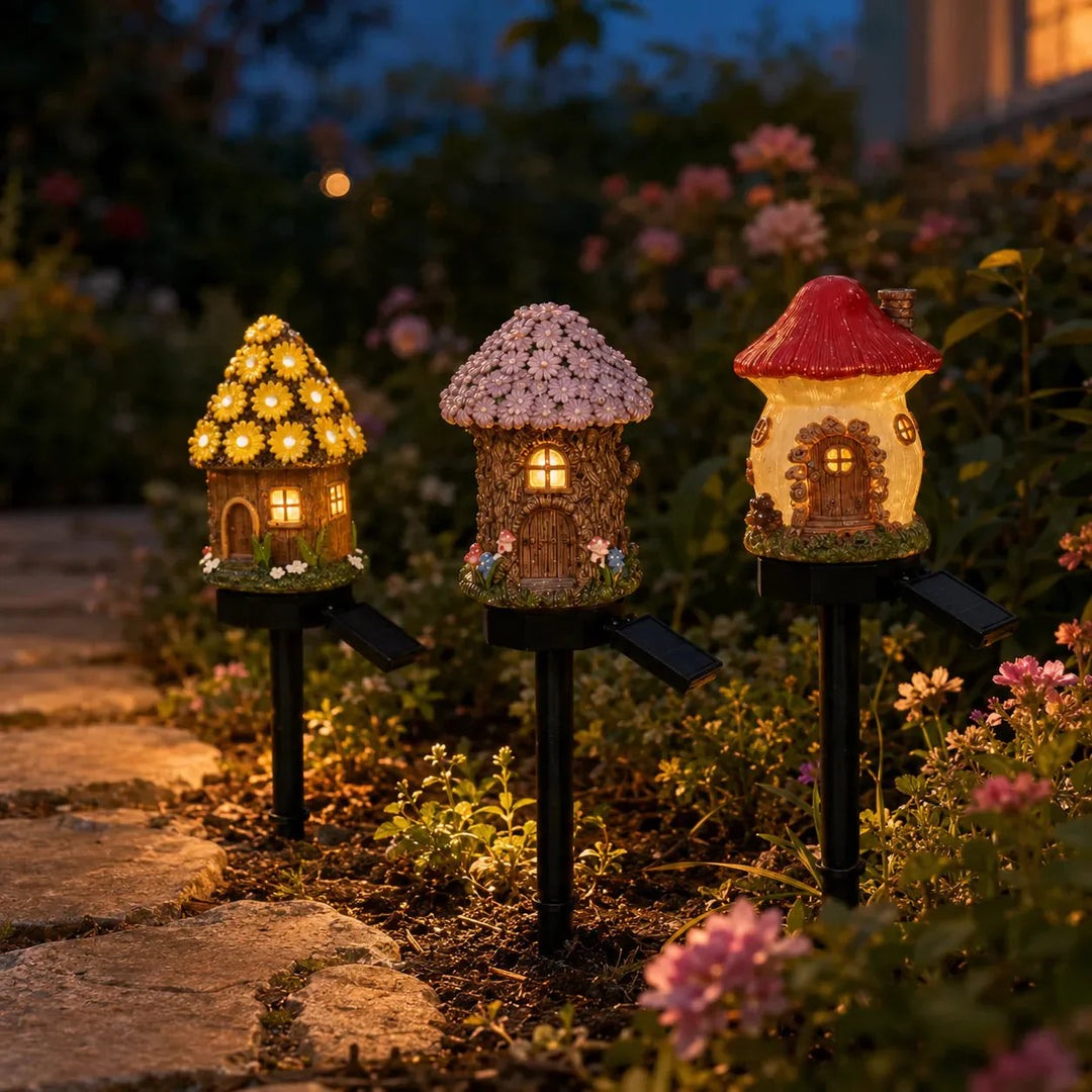 Solar Fairy Cottage Garden Stake Light, Hand-Sculpted Resin, Auto-On Warm LED - DHACTIVE 7