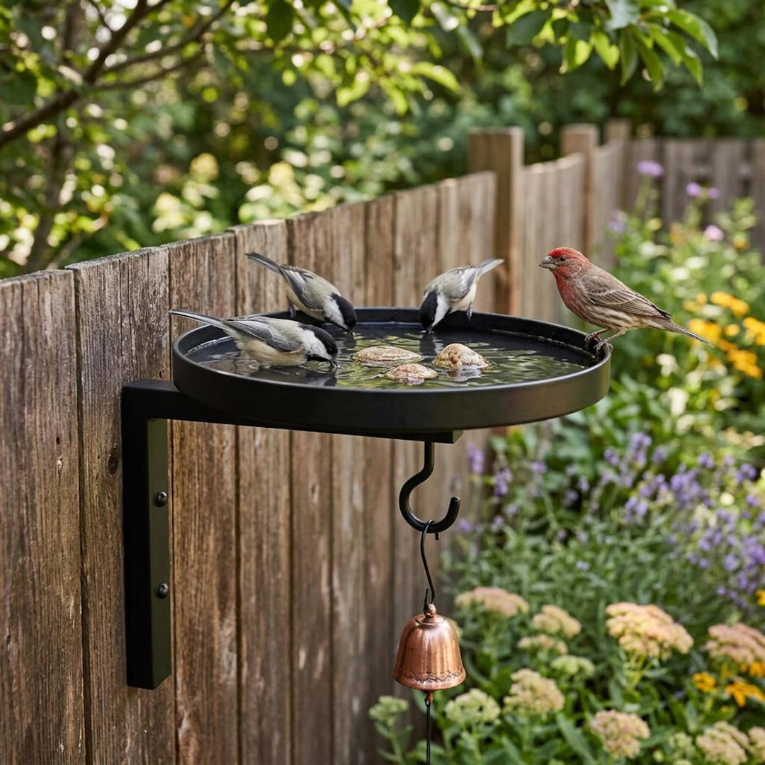 Wall-Mounted Metal Bird Bath &amp; Feeder Station with Hanging Hook - DHACTIVE 5