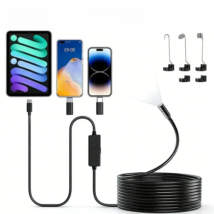 Plug-and-Play Endoscope Camera with Light – HD Inspection for Pipes &amp; Walls