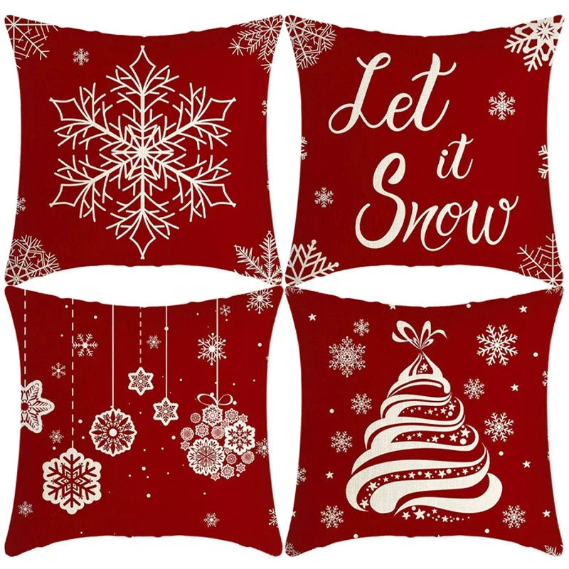 4Pcs-Christmas Throw Pillow Covers —  Linen Cushion Cases