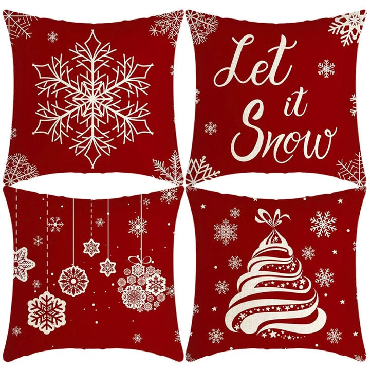 4Pcs-Christmas Throw Pillow Covers —  Linen Cushion Cases