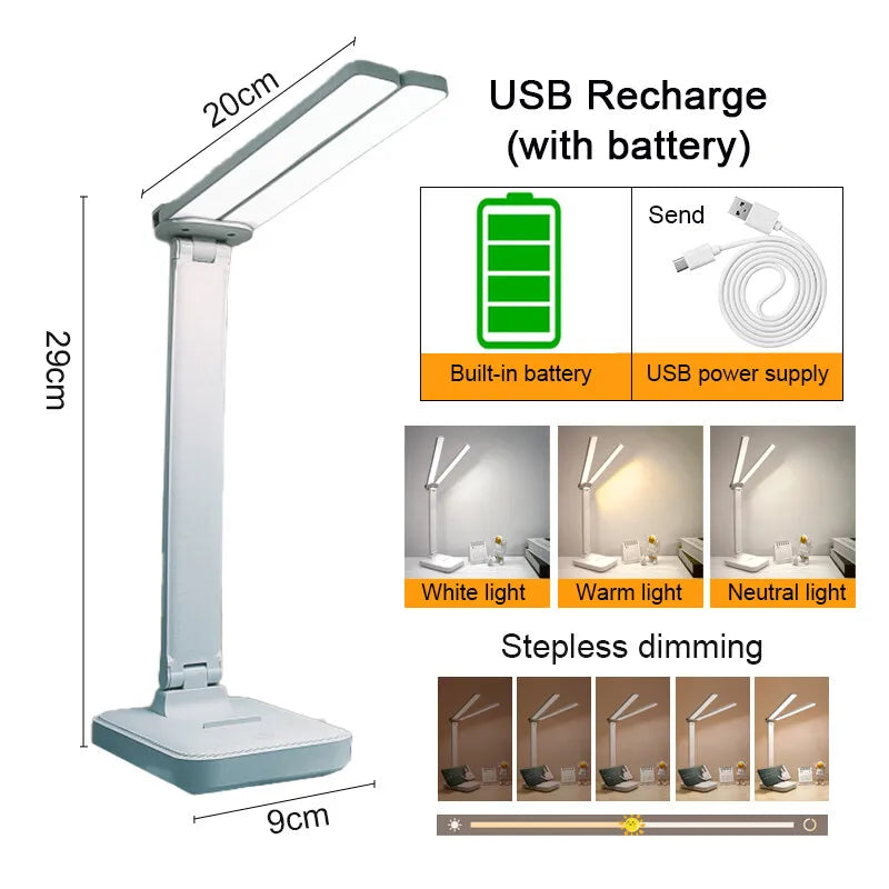 LED Desk Lamp – 3 Brightness Levels &amp; Touch Control – USB Rechargeable &amp; Foldable - DHACTIVE 3