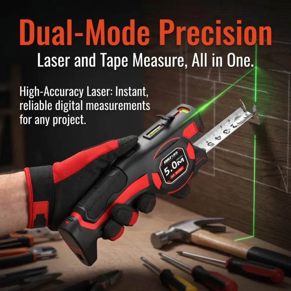 Laser Tape Measure with Digital Level – 5m Steel, Type-C Rechargeable