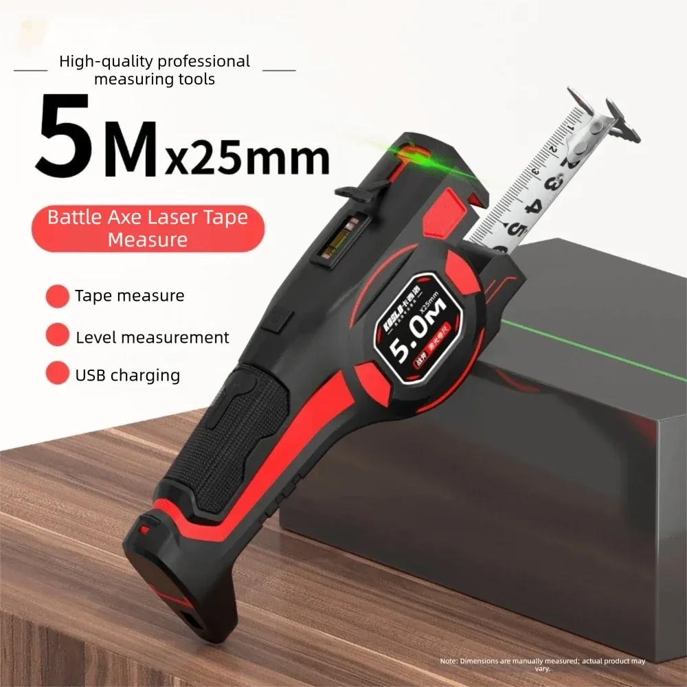 Laser Tape Measure with Digital Level – 5m Steel, Type-C Rechargeable