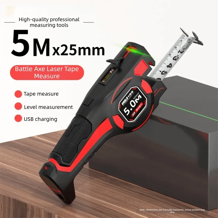 Laser Tape Measure with Digital Level – 5m Steel, Type-C Rechargeable