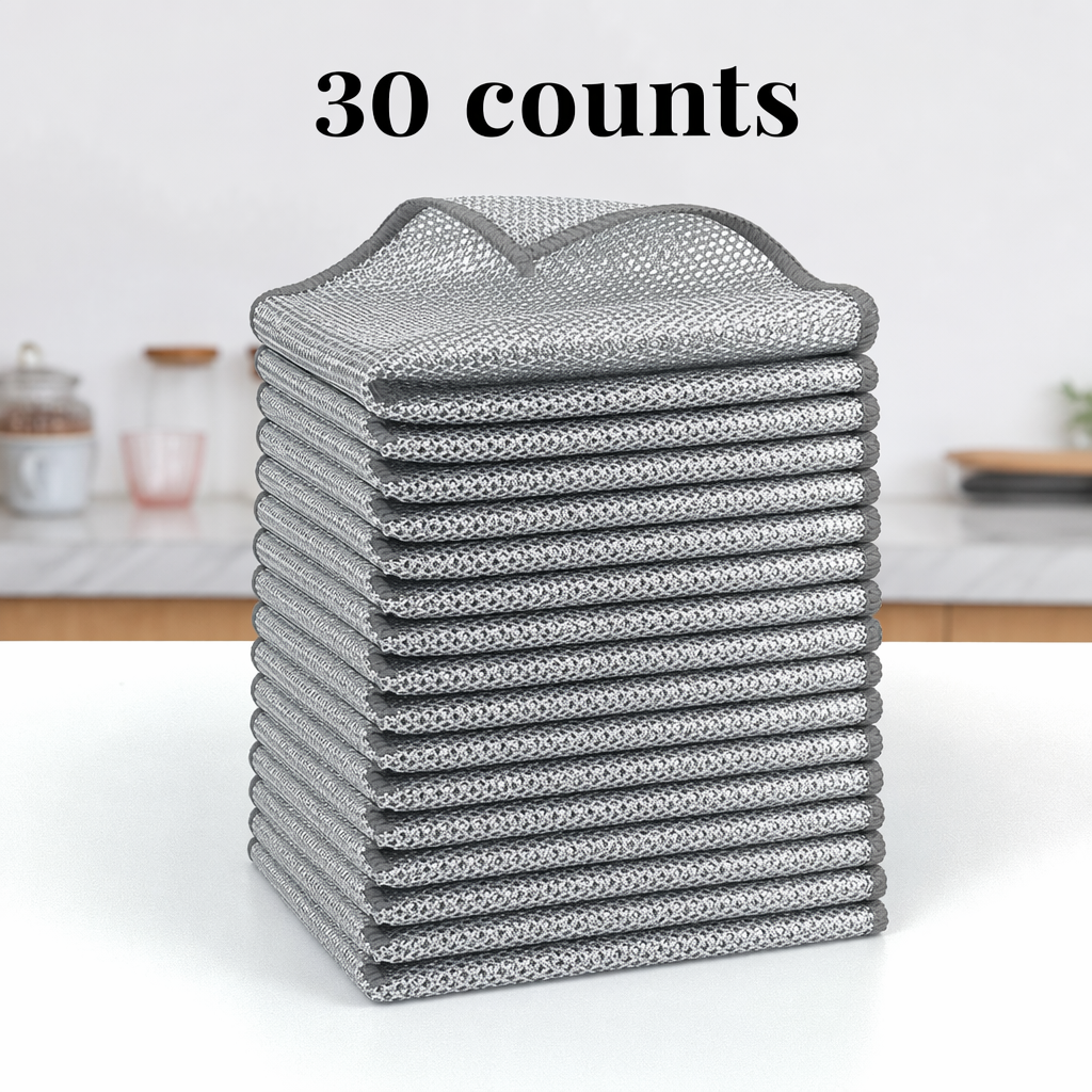 Diamond-Weave Scrub Cloths for Kitchen – Non-Scratch, Odor-Free, 10/30 Packs