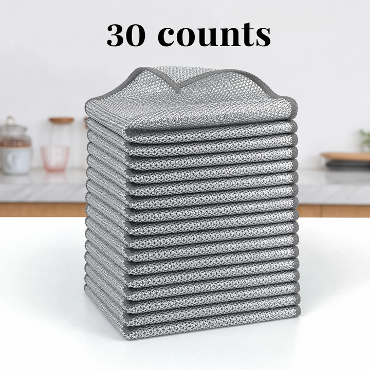 Diamond-Weave Scrub Cloths for Kitchen – Non-Scratch, Odor-Free, 10/30 Packs