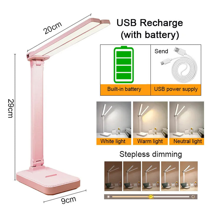 LED Desk Lamp – 3 Brightness Levels &amp; Touch Control – USB Rechargeable &amp; Foldable - DHACTIVE