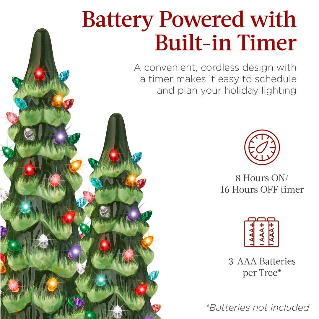 Pre-Lit Ceramic Christmas Tree - Choose 8, 10 or 12 Inches: Battery power and timer